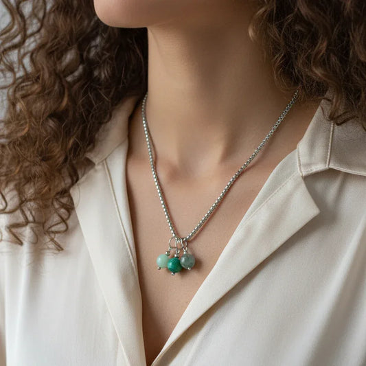 Collier 3 perles : Chrysoprase, Malachite, Agate mousse - ENAE Minéraux