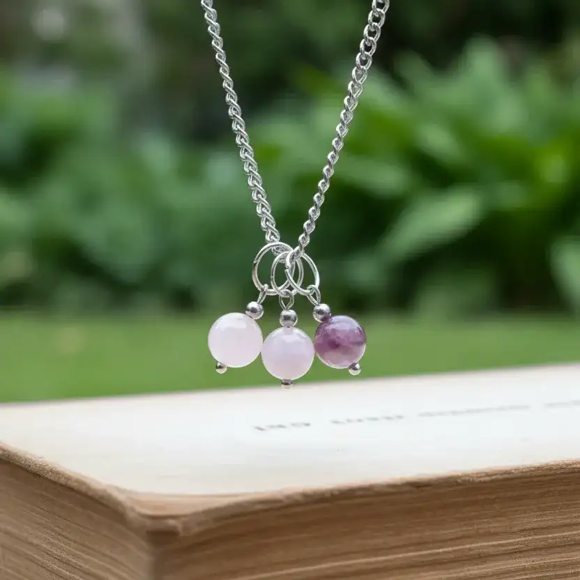 Collier 3 perles : Quartz rose, Kunzite et Tourmaline rose