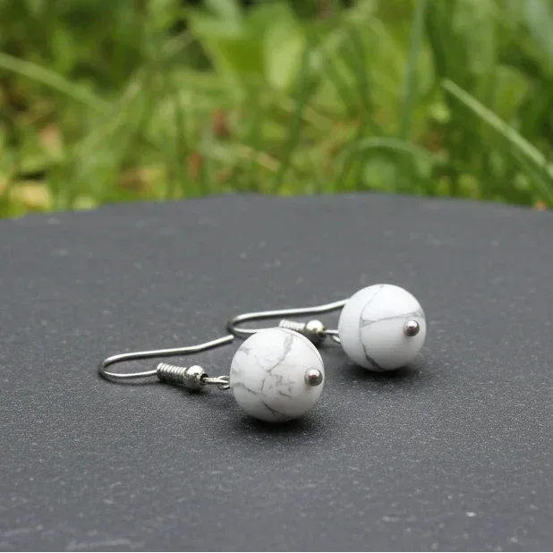 Boucles d'oreilles 1 perle en Howlite (BO241)