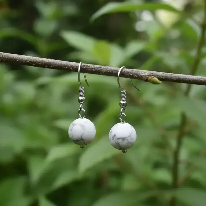 Boucles d'oreilles 1 perle en Howlite (BO241)