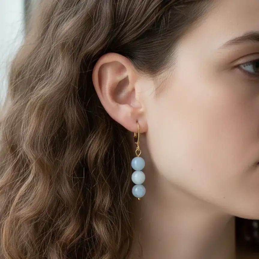 Boucles d'oreilles en Aigue - Marine (BO208 - 2)