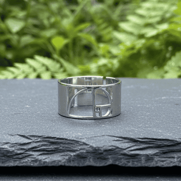 Bague réglable Nombre d'Or en acier argent (BAGANOA)