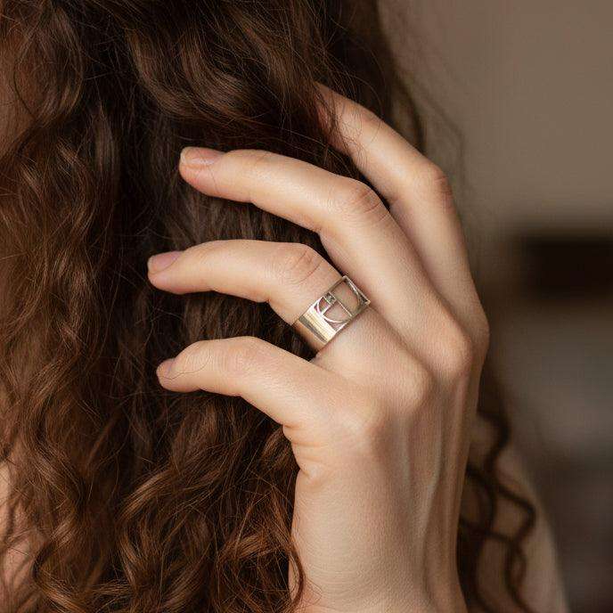 Bague réglable Nombre d'Or en acier argent (BAGANOA)