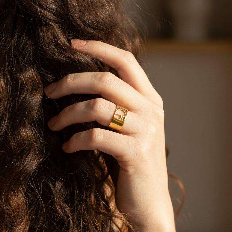 Bague réglable Nombre d'Or en acier doré (BAGANOD)