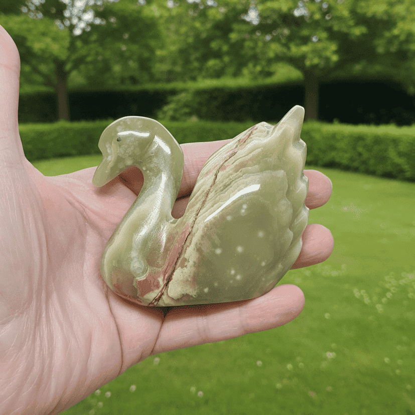 Cygne sculpté en Aragonite et Calcite (PRGFL622 - 6)