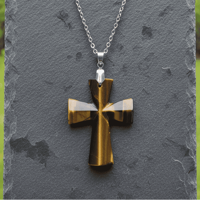 Pendentif croix en Œil de Tigre (PE1623 - 21)