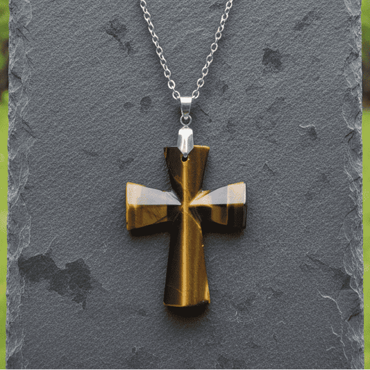 Pendentif croix en Œil de Tigre (PE1623 - 21)