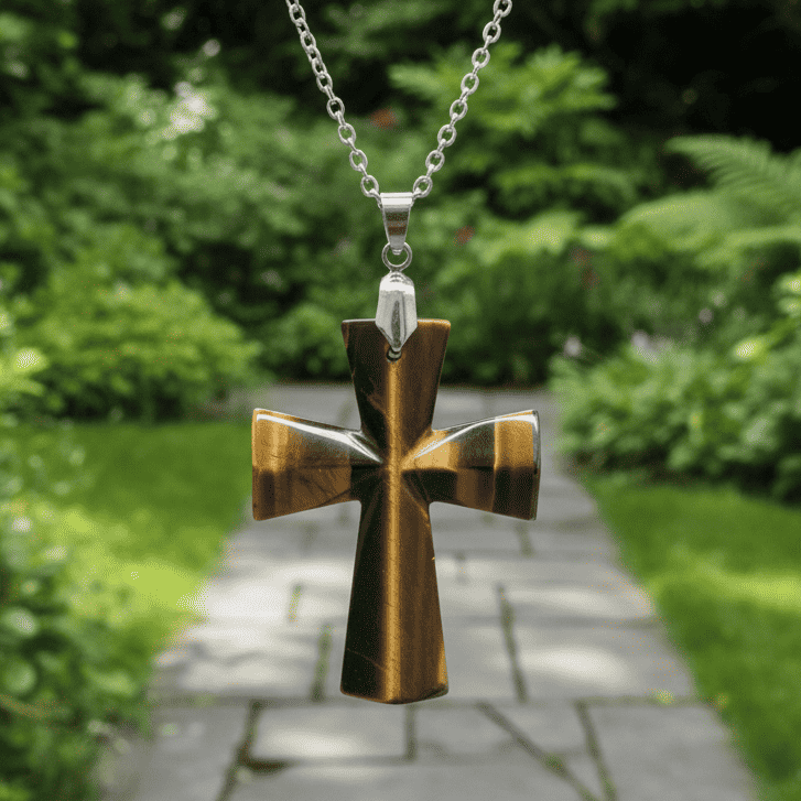 Pendentif croix en Œil de Tigre (PE1623 - 21)