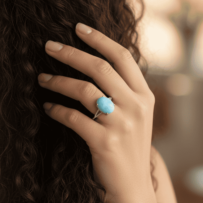 Bague réglable en Larimar et cuivre (BAG27 - 6)