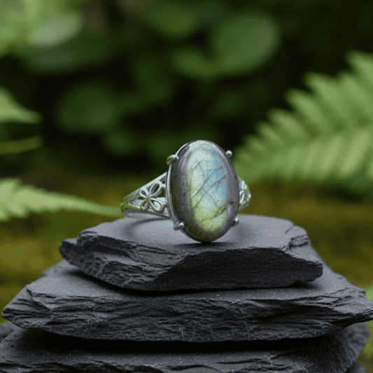 Bague réglable en Labradorite et cuivre (BAG92)
