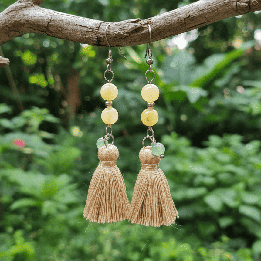 Boucles d'oreilles en Calcite jaune et Aventurine verte (BO248)