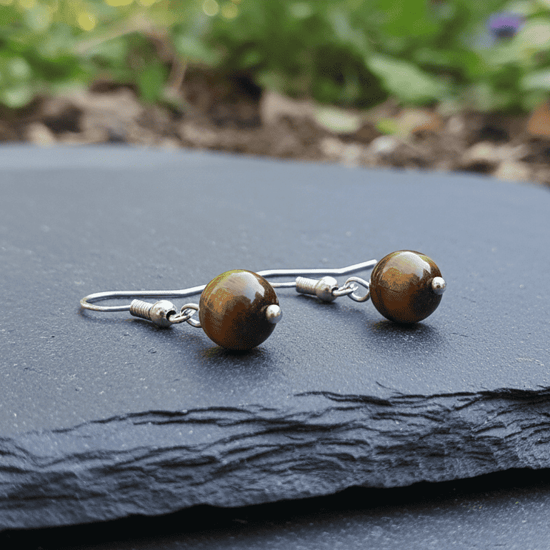 Boucles d'oreilles 1 perle en Œil de Tigre (BO250)