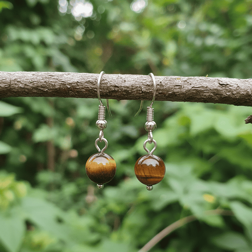 Boucles d'oreilles 1 perle en Œil de Tigre (BO250)