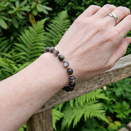 Bracelet en Obsidienne argentée 8mm