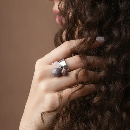 Bague réglable en Agate indienne, Rhodonite et Quartz rose (BAGA3P)