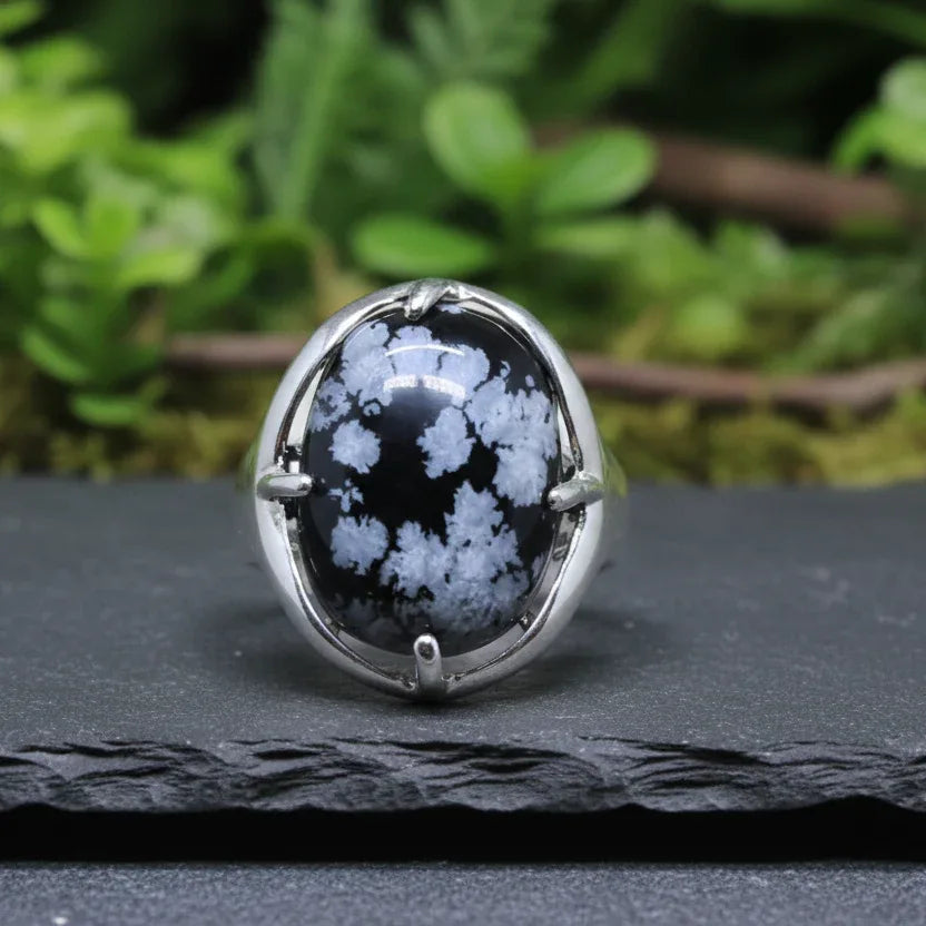 Bague réglable en Obsidienne mouchetée (BAGA7)