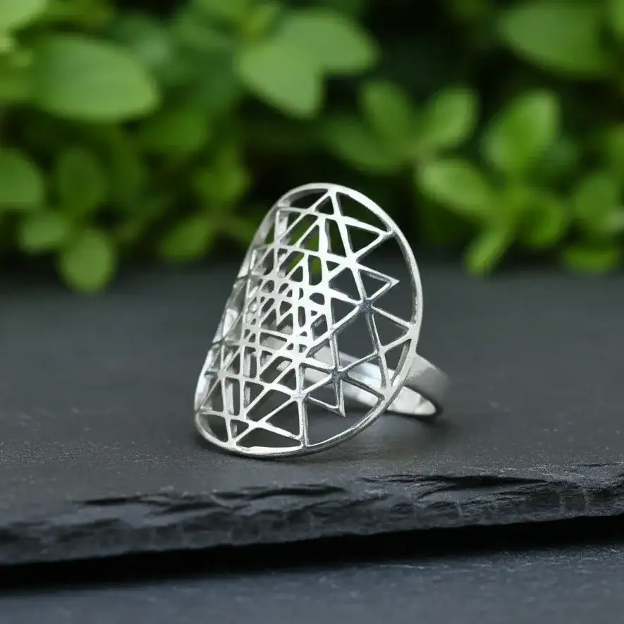 Bague réglable Sri - Yantra en acier inoxydable (BAGSY)