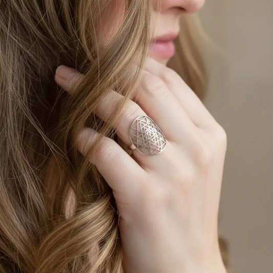 Bague réglable Sri - Yantra en acier inoxydable (BAGSY)