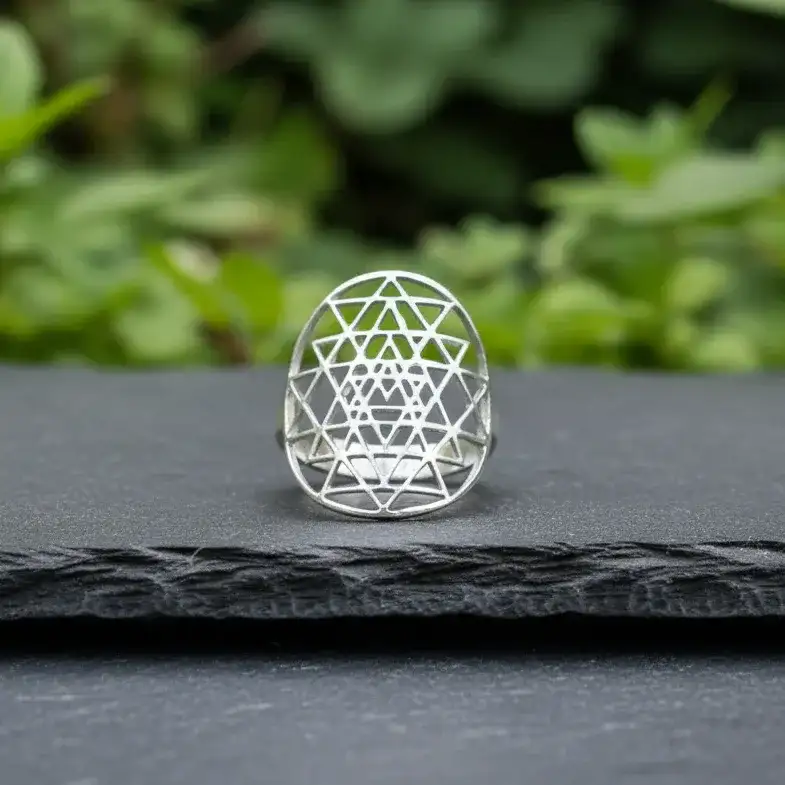 Bague réglable Sri - Yantra en acier inoxydable (BAGSY)