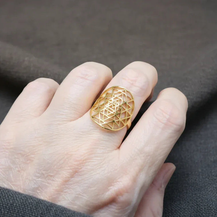 Bague réglable Sri-Yantra en acier inoxydable doré (BAGSYD)