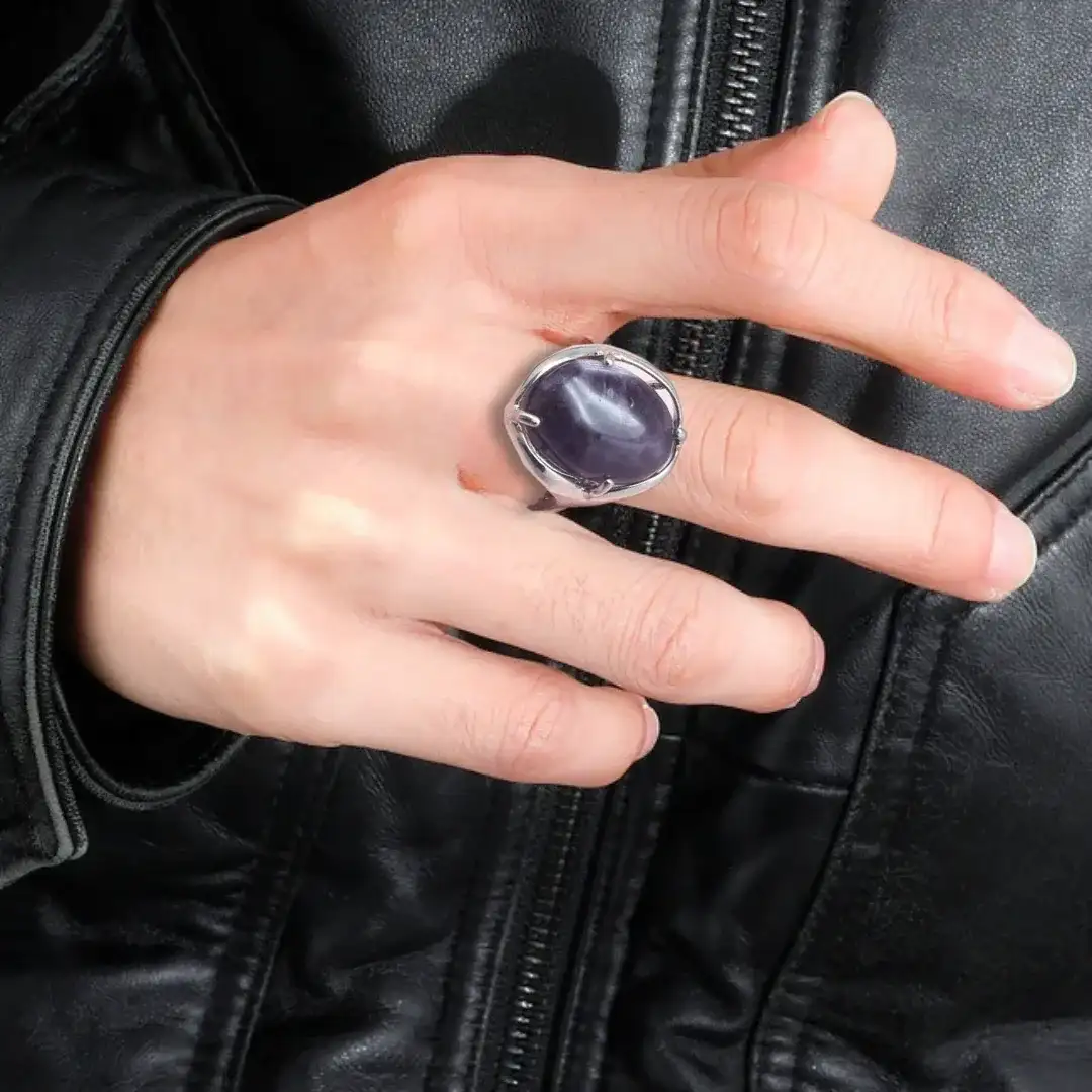 Bague réglable en Améthyste (BAGA6)