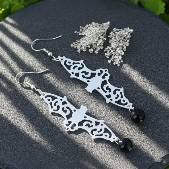 Boucles d'oreilles chauve - souris et Obsidienne noire (BOHM204)