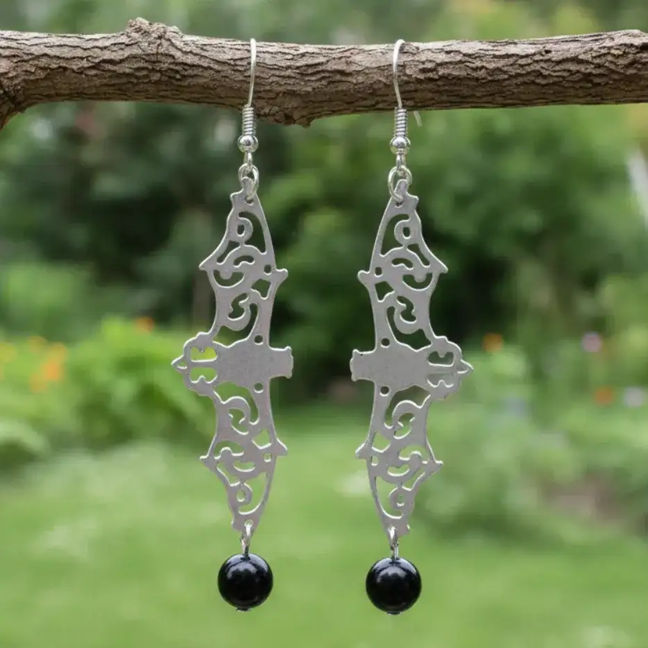 Boucles d'oreilles chauve - souris et Obsidienne noire (BOHM204)