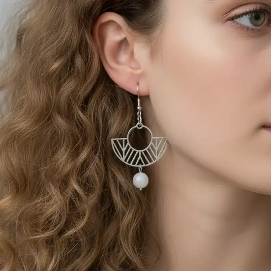 Boucles d'oreilles avec perles en Quartz blanc (BO203)