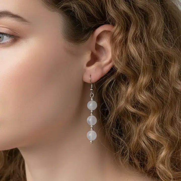 Boucles d'oreilles en Sélénite et acier inoxydable (BOHM186)