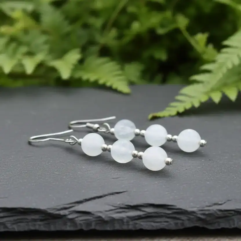 Boucles d'oreilles en Sélénite et acier inoxydable (BOHM186)