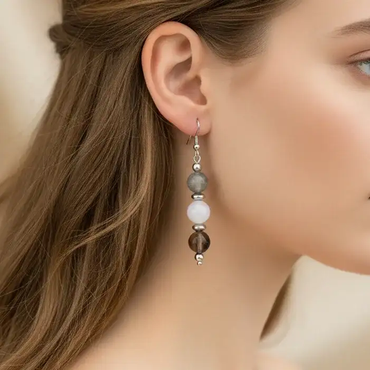 Boucles d'oreilles en perles de 3 Quartz (BO214)