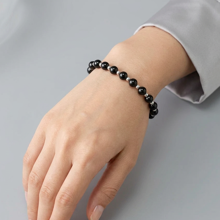 Bracelet en Spinelle noir 6mm