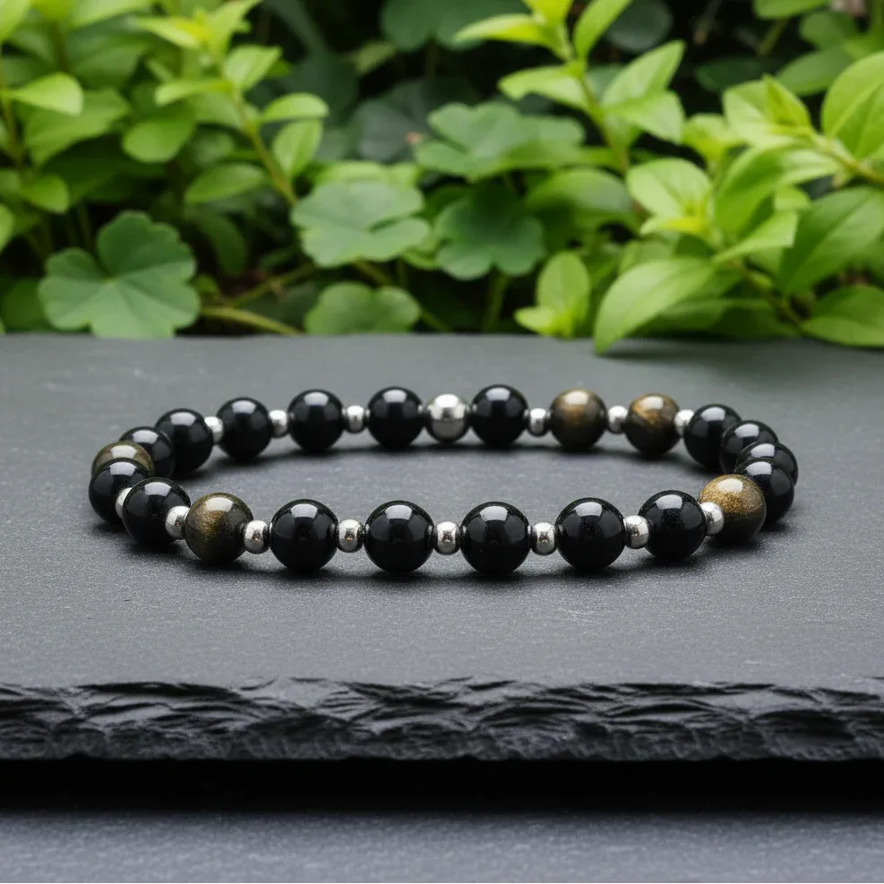 Bracelet en Obsidienne dorée 6mm - 21