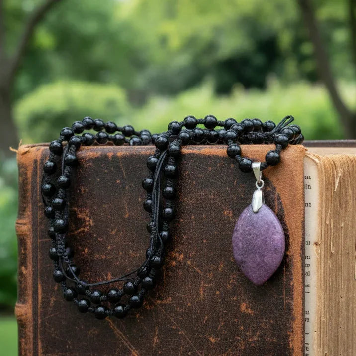 Collier style Mala en Obsidienne noire et Grenatite (COL23-47)