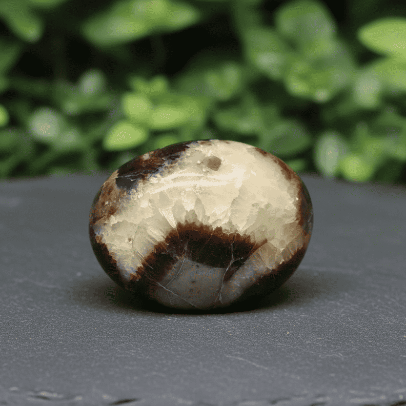 Galet poli en Septaria et Calcite jaune 47g (PRGFL325 - 6)