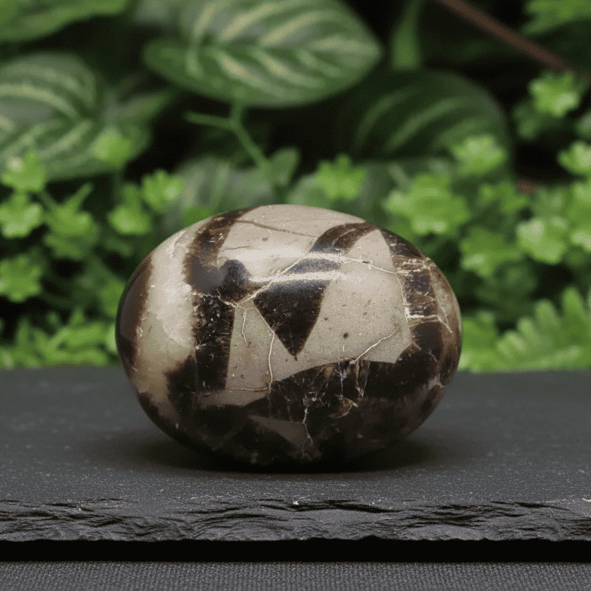 Galet poli en Septaria et Calcite jaune 47g (PRGFL325 - 6)