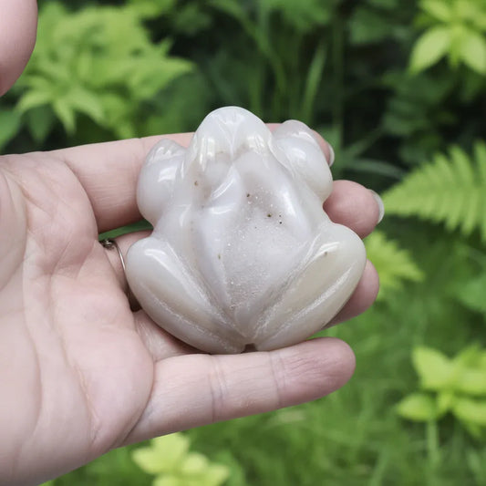 Grenouille en Calcédoine grise avec dos cristallisé 67g (PRGFL539-2)