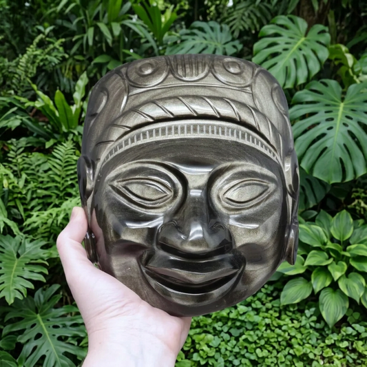 Tête masque Maya en Obsidienne dorée 2177g (PRGFL705)