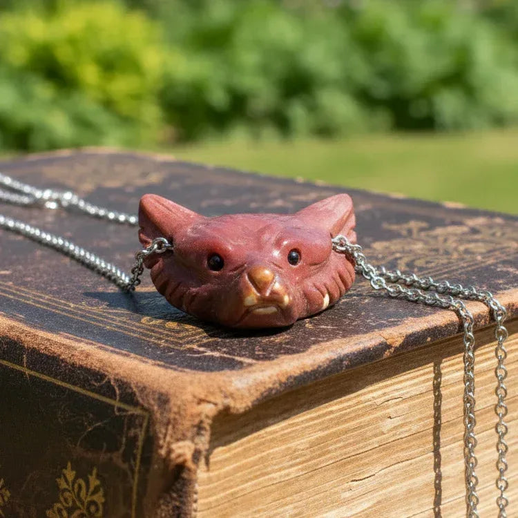 Pendentif Tête de loup en Jaspe Mookaïte (PE1100-12)