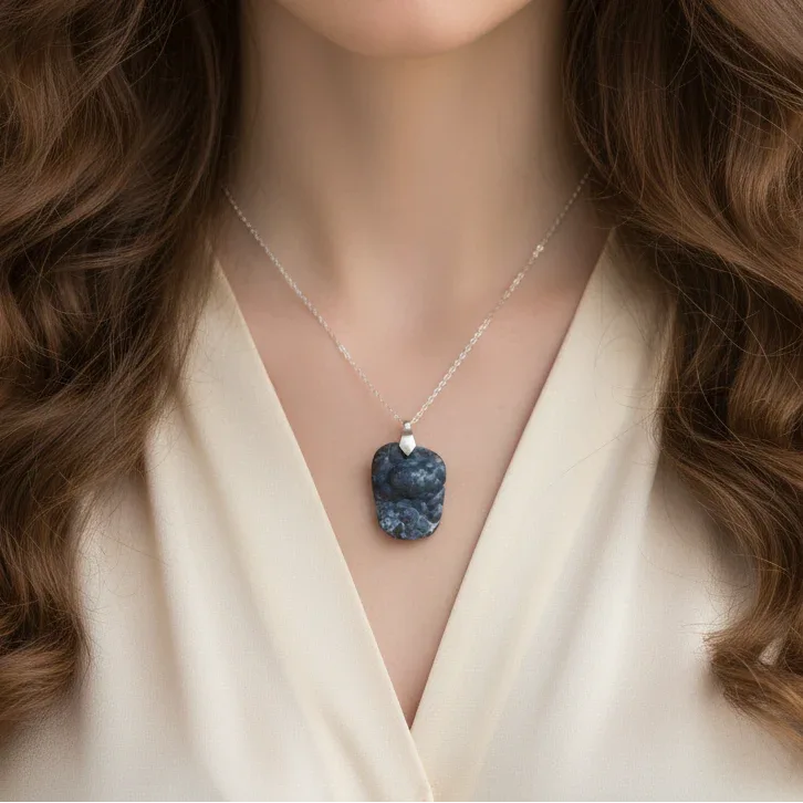 Pendentif en Calcédoine bleue brute (PE1751)