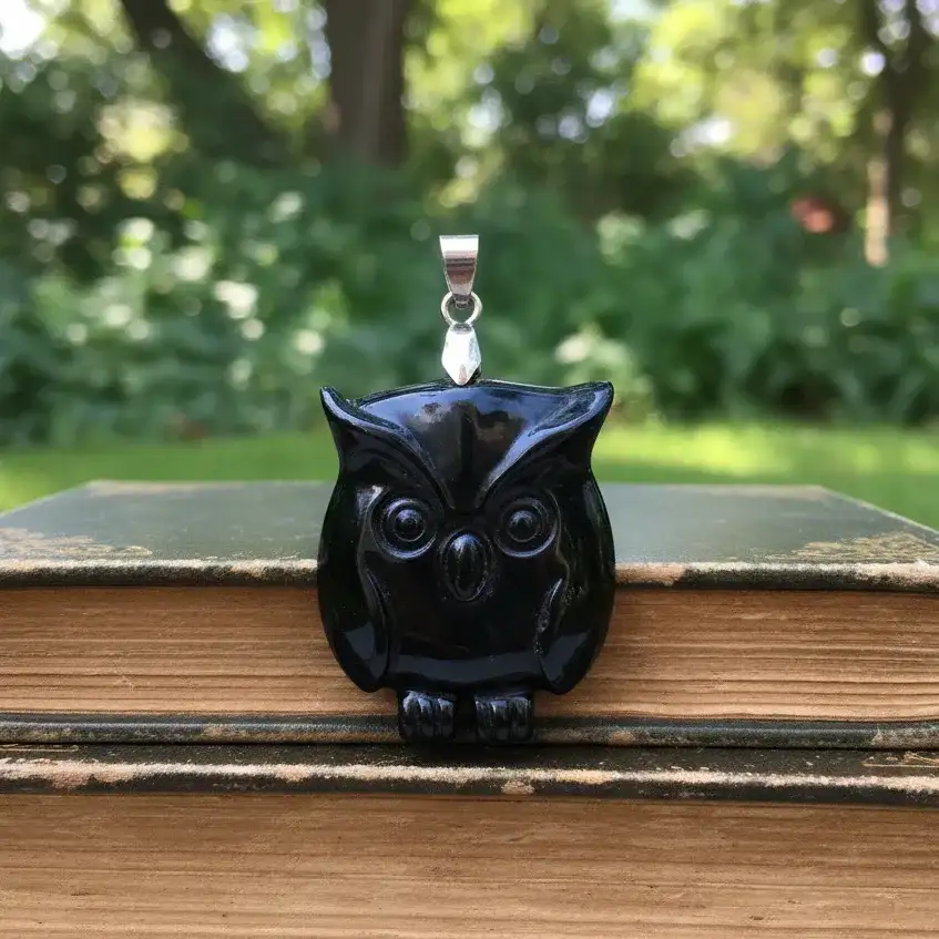 Pendentif chouette en Obsidienne noire (PE1998)