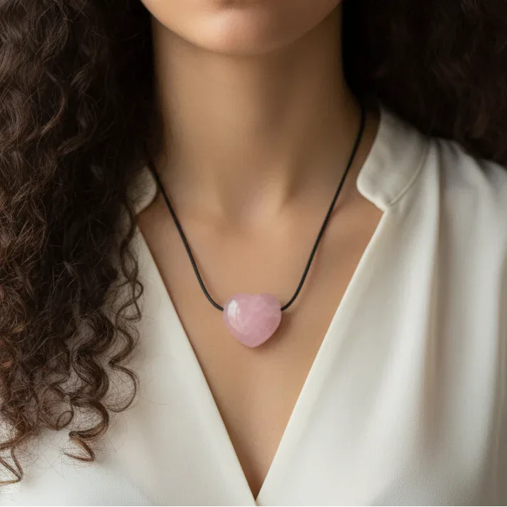 Pendentif cœur en Quartz rose (PE1554 - 1)