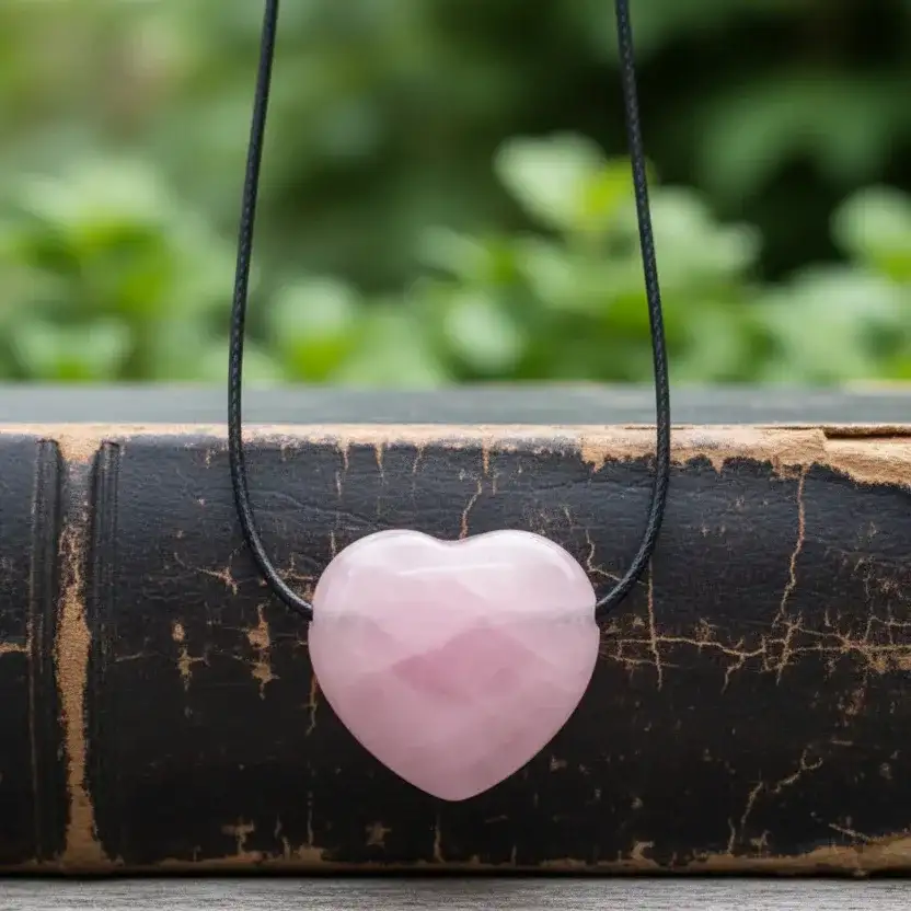 Pendentif cœur en Quartz rose (PE1554 - 1)