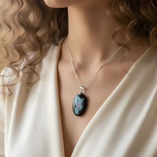 Pendentif gravé colombe en Obsidienne Œil Céleste (PE1883)