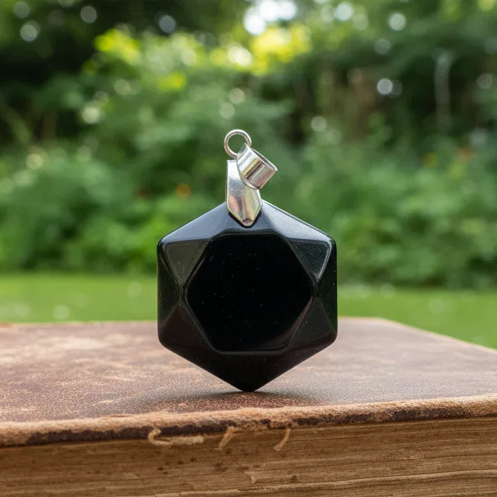 Pendentif hexagonal en Obsidienne noire (PE1582)