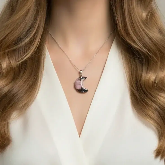 Pendentif Lune en Rhodonite (PE1979)