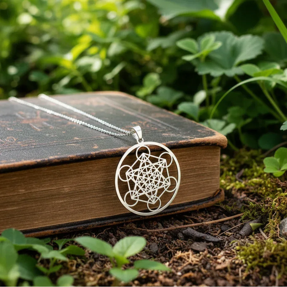 Pendentif Cube de Metatron en acier inoxydable argenté