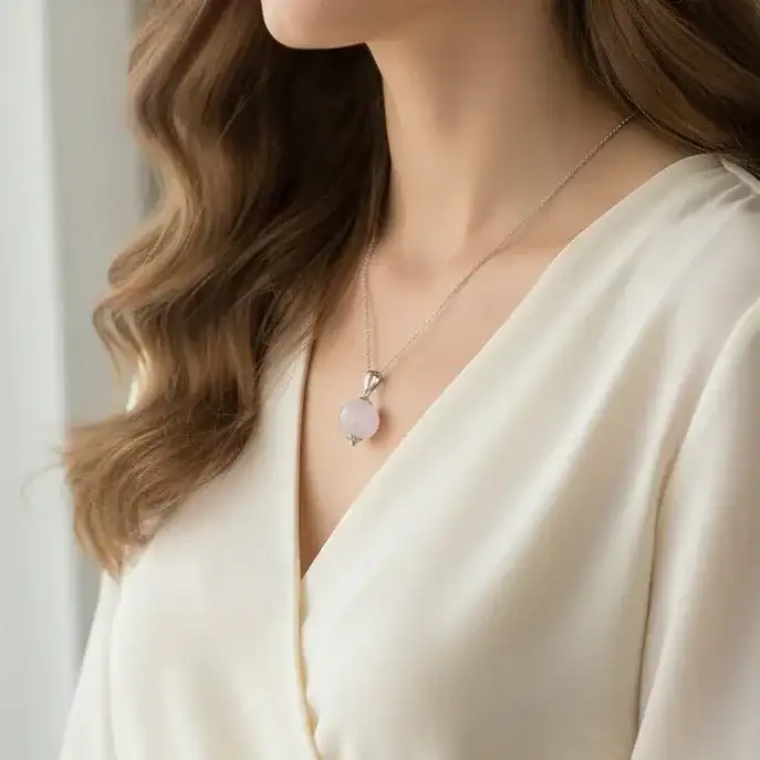 Pendentif perle en Quartz rose (PE2038)