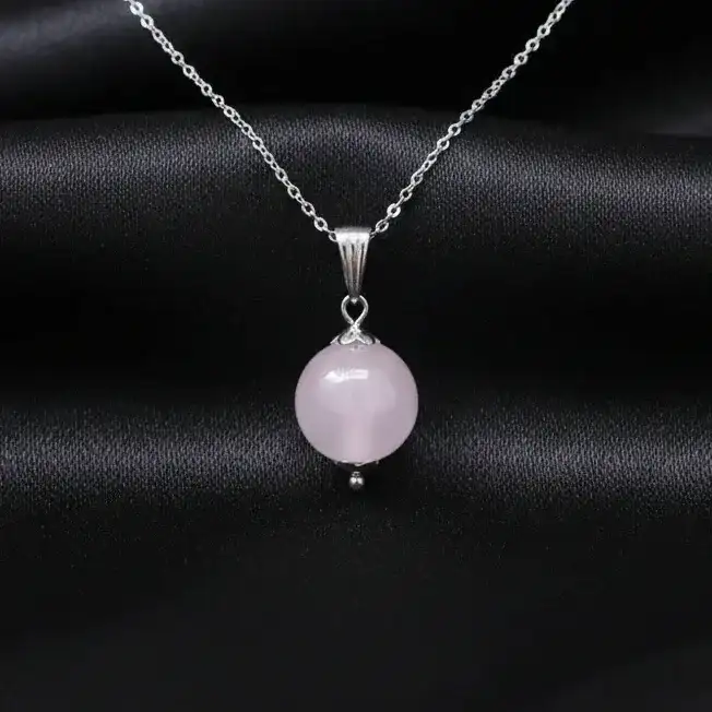 Pendentif perle en Quartz rose (PE2038)