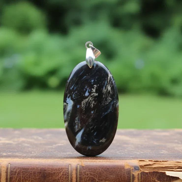 Pendentif en Racine de palmier fossile et Chalcopyrite (PE1447)